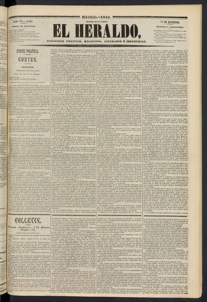 Miniatura de El heraldo, periódico de la tarde del 18 de diciembre de 1843