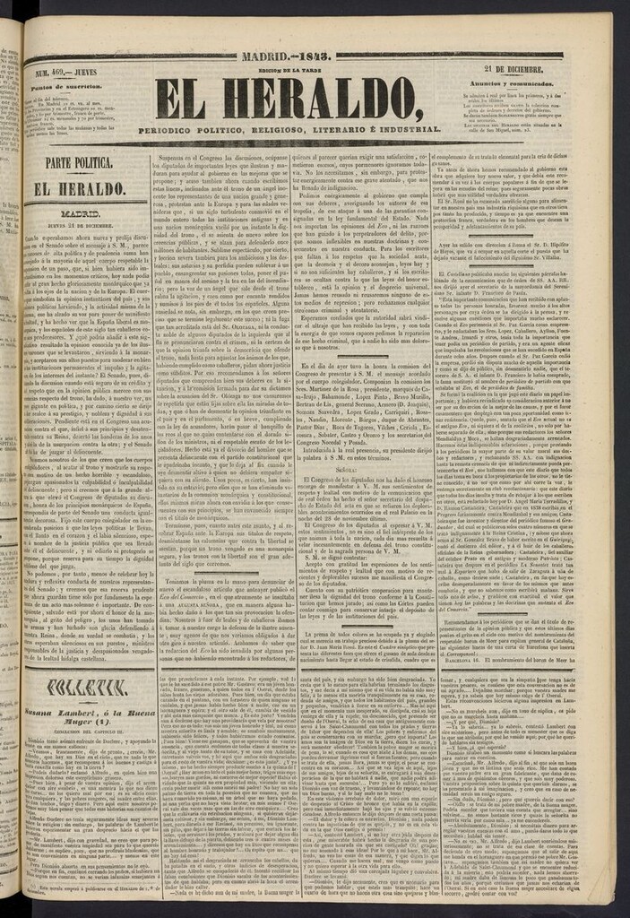 Miniatura de El heraldo, periódico de la tarde del 21 de diciembre de 1843