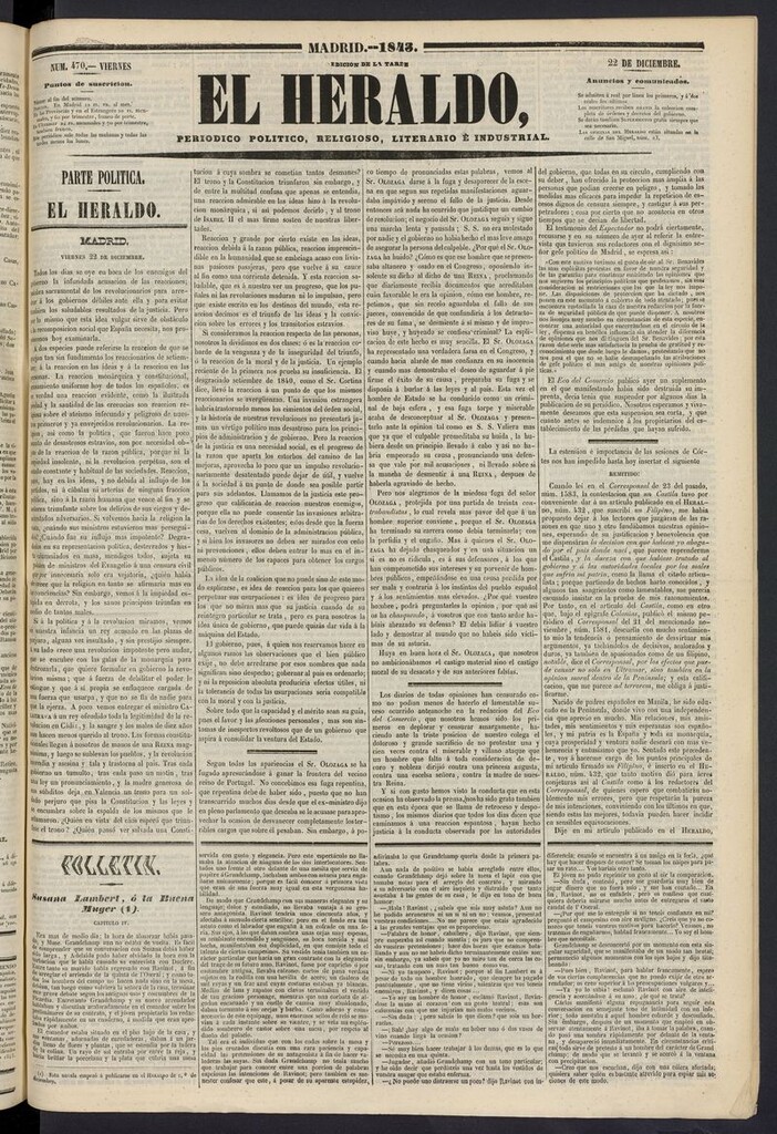 Miniatura de El heraldo, periódico de la tarde del 22 de diciembre de 1843