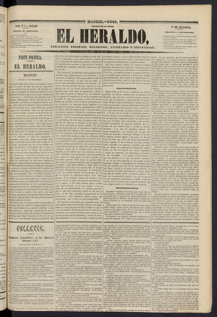 Miniatura de El heraldo, periódico de la tarde del 23 de diciembre de 1843