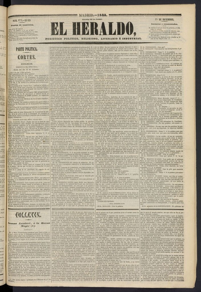 Miniatura de El heraldo, periódico de la tarde del 25 de diciembre de 1843