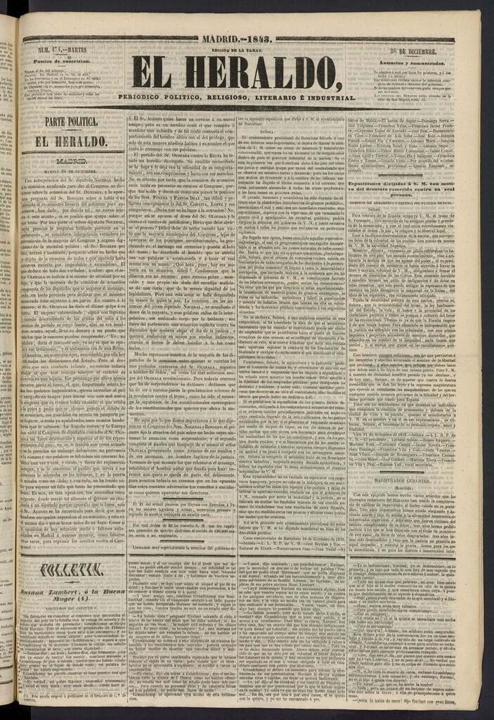 Miniatura de El heraldo, periódico de la tarde del 26 de diciembre de 1843