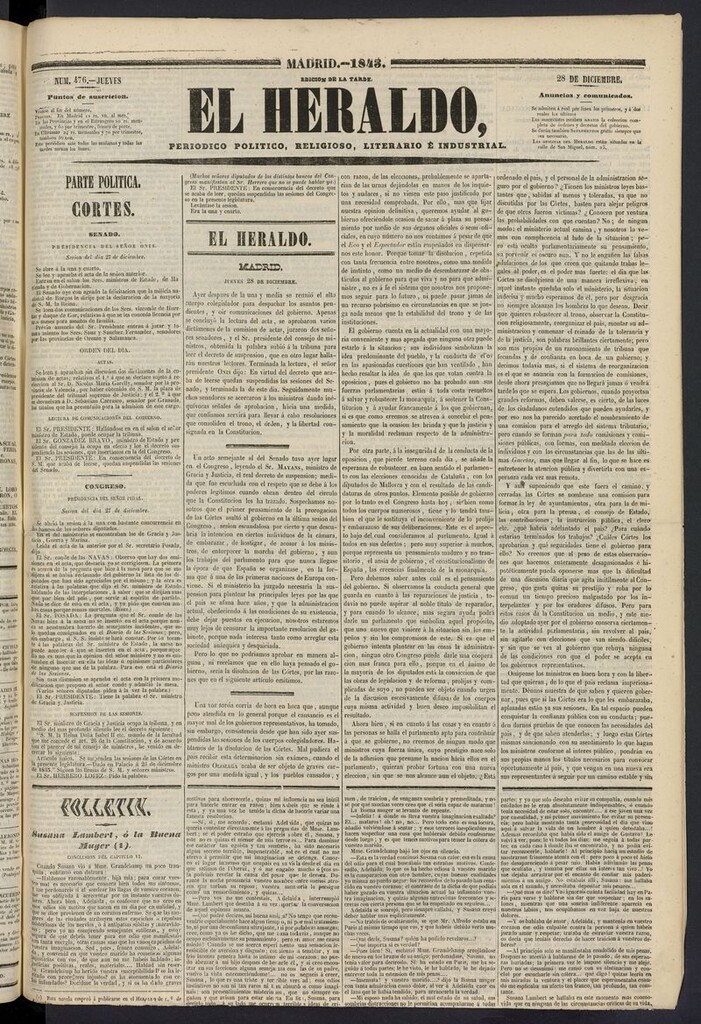 Miniatura de El heraldo, periódico de la tarde del 28 de diciembre de 1843