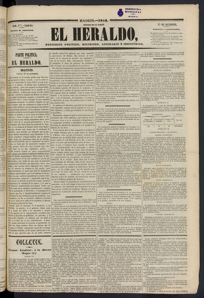 Miniatura de El heraldo, periódico de la tarde del 29 de diciembre de 1843