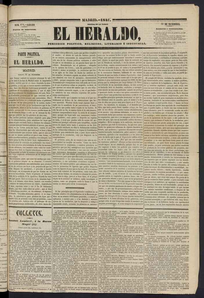 Miniatura de El heraldo, periódico de la tarde del 30 de diciembre de 1843