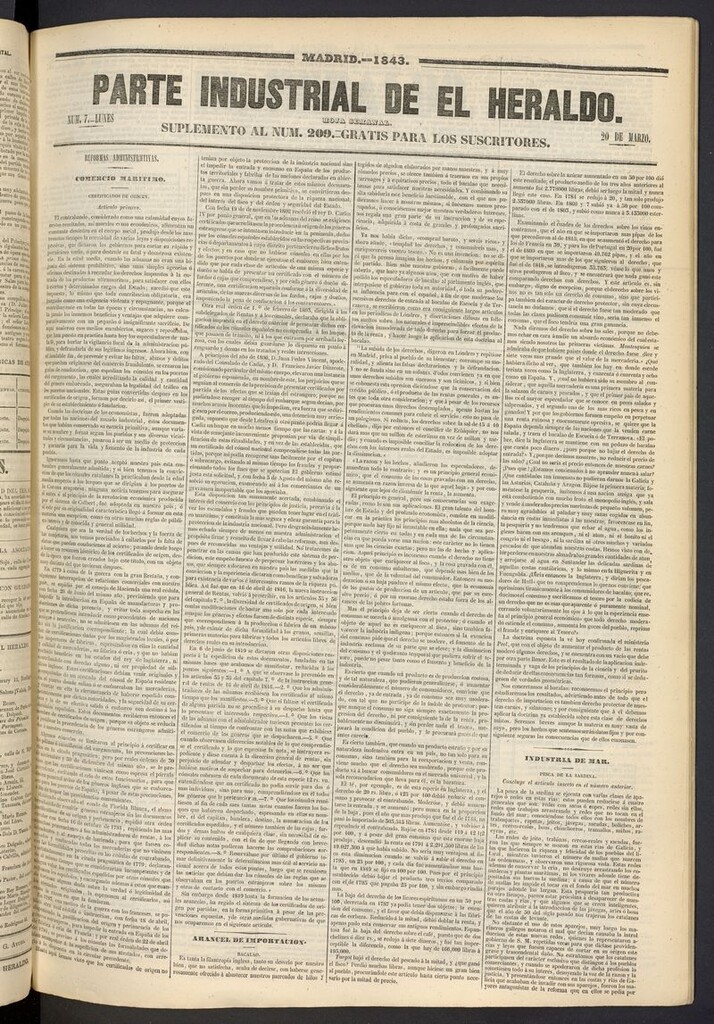 Miniatura de El heraldo, periódico de la tarde del 20 de marzo de 1843, suplemento al nº 209