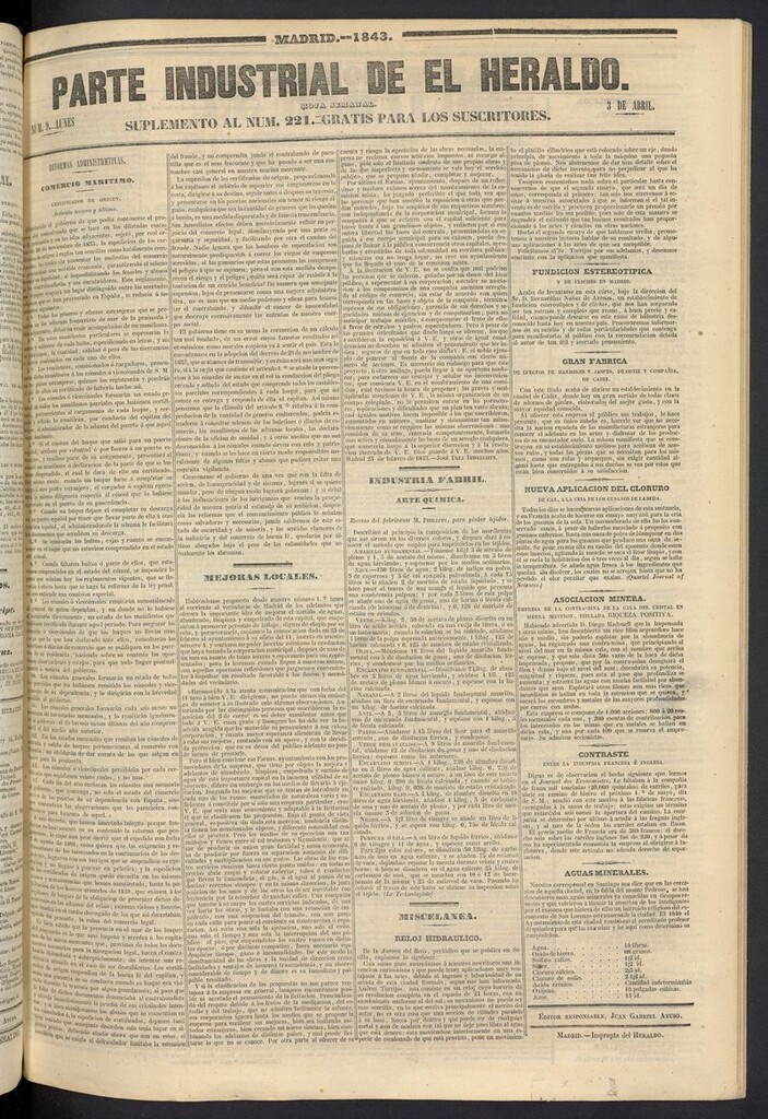 Miniatura de El heraldo, periódico de la tarde del 3 de abril de 1843, suplemento al nº 221