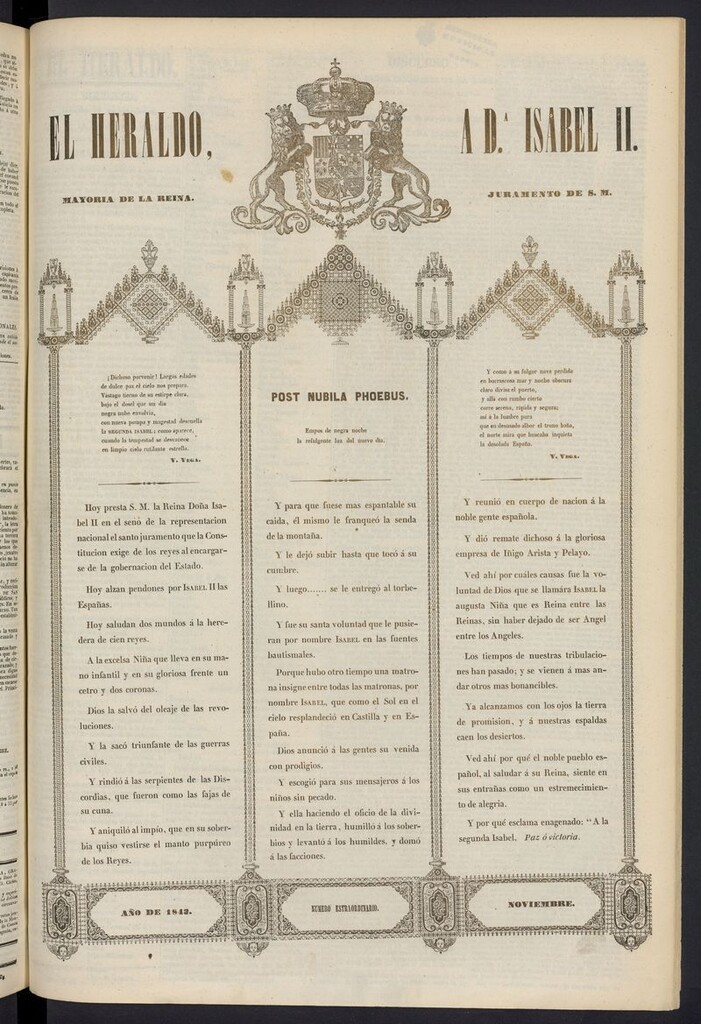Miniatura de El heraldo, periódico de la tarde de noviembre de 1843, nº extraordinario