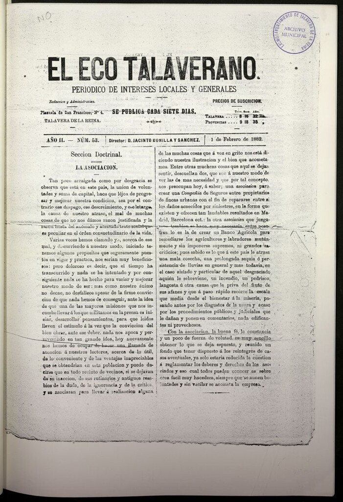 Miniatura de El Eco Talaverano del 1 de febrero de 1882