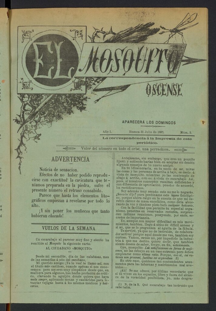 Miniatura de El Mosquito oscense del 31 de julio de 1887