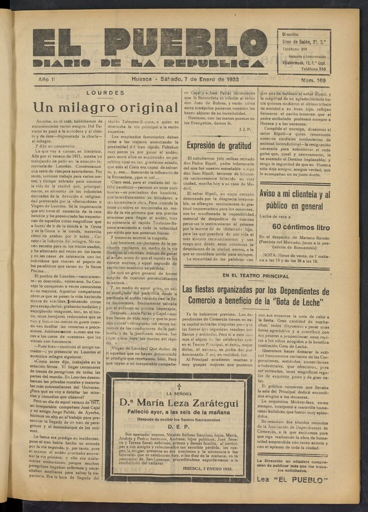 Miniatura de El Pueblo (Huesca. 1932) del 7 de enero de 1933