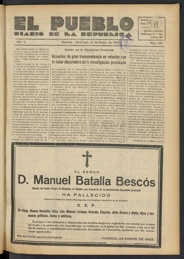 Miniatura de El Pueblo (Huesca. 1932) del 22 de enero de 1933