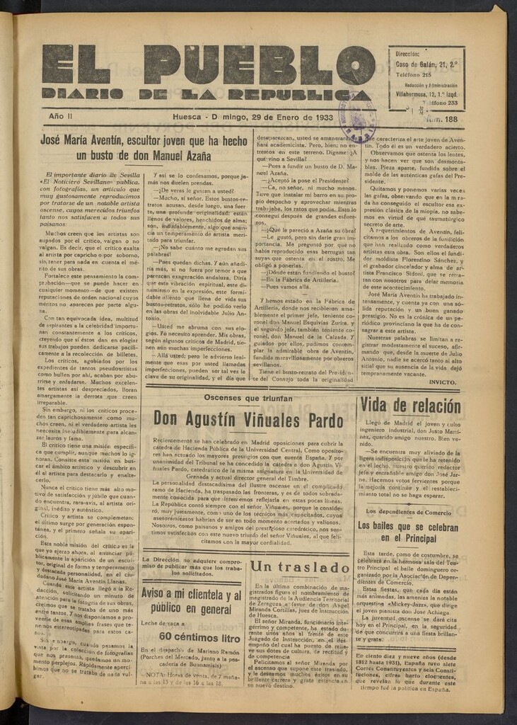 Miniatura de El Pueblo (Huesca. 1932) del 29 de enero de 1933