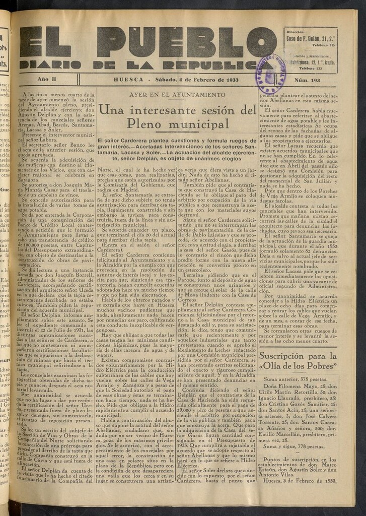 Miniatura de El Pueblo (Huesca. 1932) del 4 de febrero de 1933