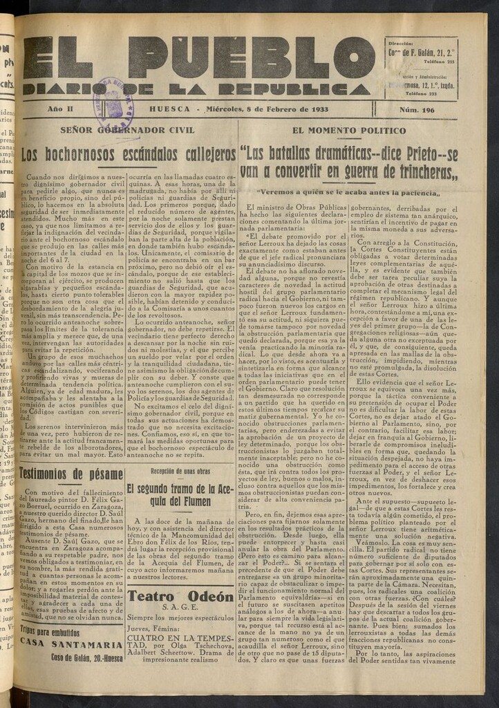 Miniatura de El Pueblo (Huesca. 1932) del 8 de febrero de 1933