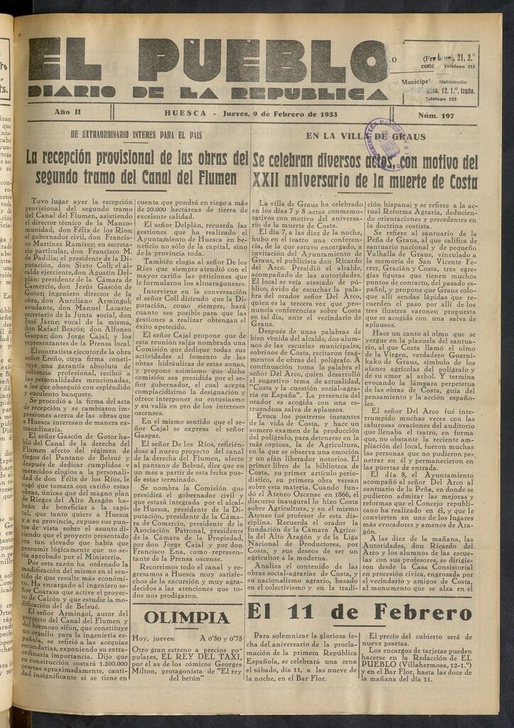 Miniatura de El Pueblo (Huesca. 1932) del 9 de febrero de 1933