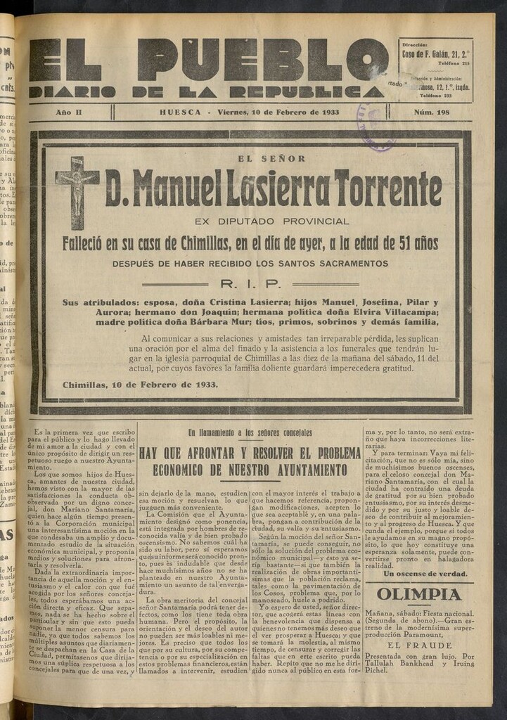 Miniatura de El Pueblo (Huesca. 1932) del 10 de febrero de 1933