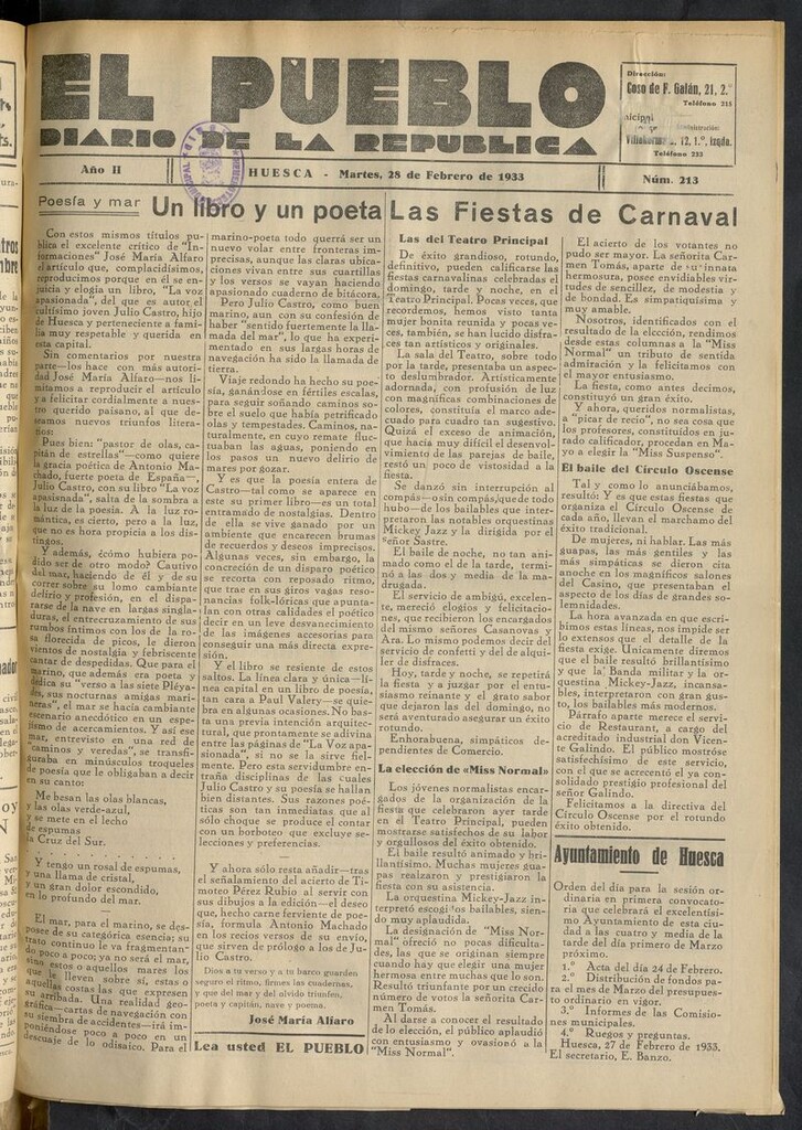 Miniatura de El Pueblo (Huesca. 1932) del 28 de febrero de 1933