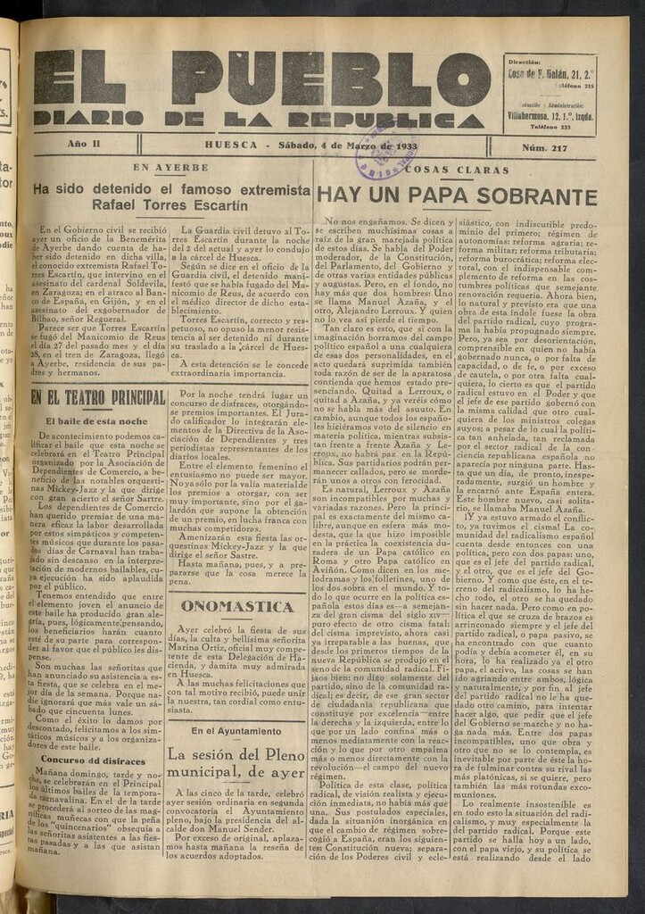 Miniatura de El Pueblo (Huesca. 1932) del 4 de marzo de 1933