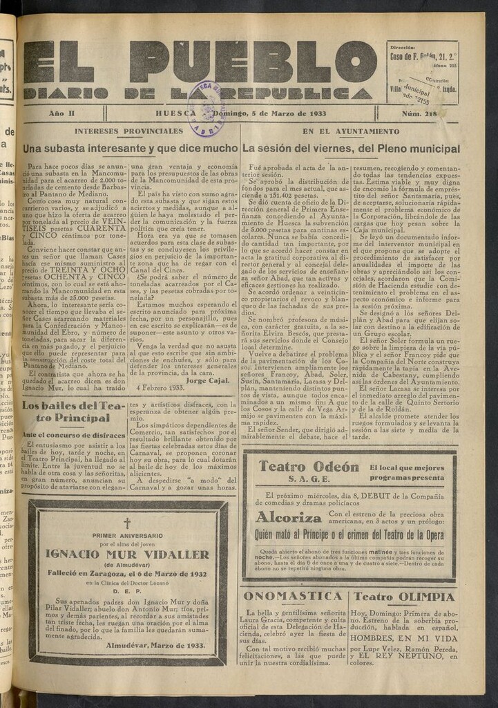 Miniatura de El Pueblo (Huesca. 1932) del 5 de marzo de 1933