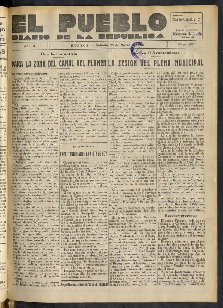 Miniatura de El Pueblo (Huesca. 1932) del 25 de marzo de 1933
