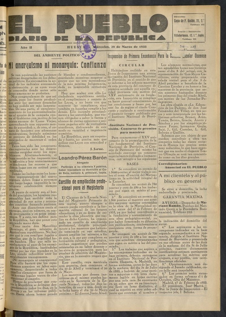 Miniatura de El Pueblo (Huesca. 1932) del 29 de marzo de 1933
