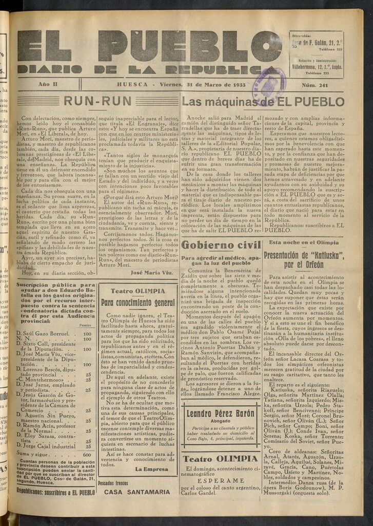 Miniatura de El Pueblo (Huesca. 1932) del 31 de marzo de 1933