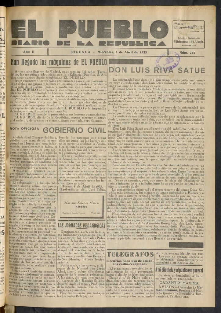 Miniatura de El Pueblo (Huesca. 1932) del 5 de abril de 1933