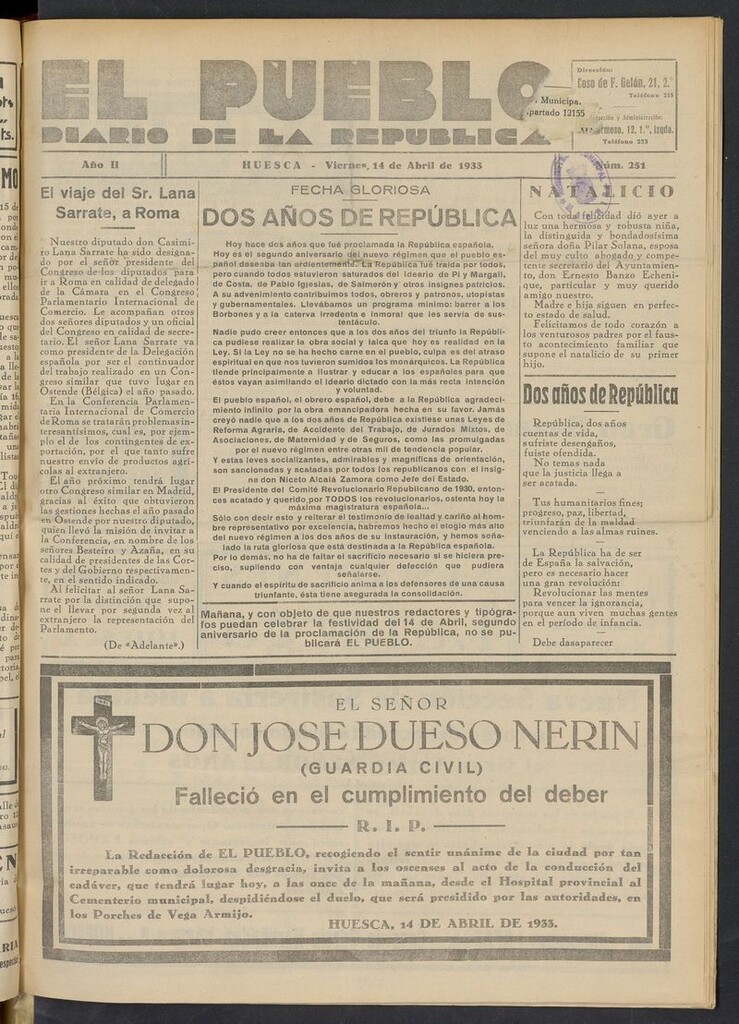 Miniatura de El Pueblo (Huesca. 1932) del 14 de abril de 1933