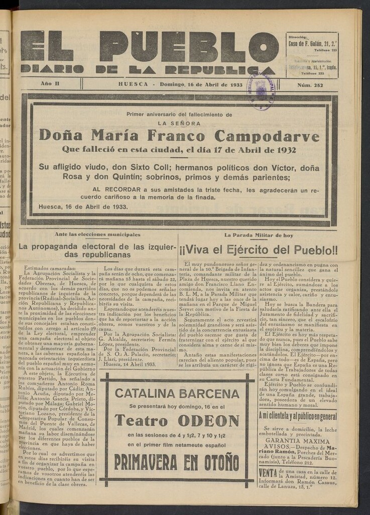 Miniatura de El Pueblo (Huesca. 1932) del 16 de abril de 1933