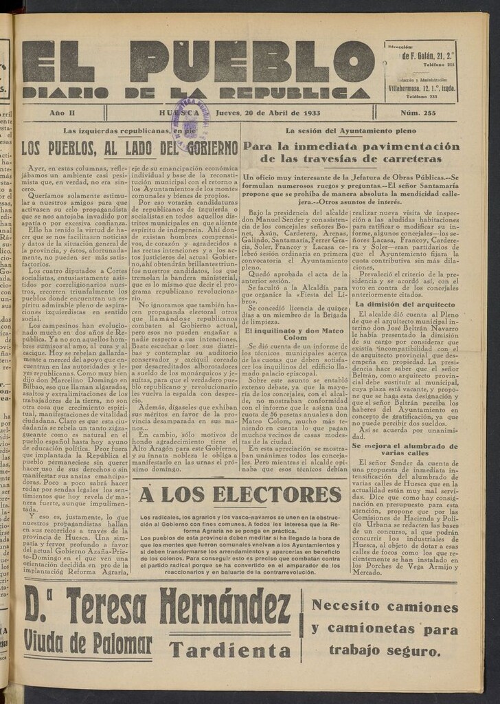 Miniatura de El Pueblo (Huesca. 1932) del 20 de abril de 1933