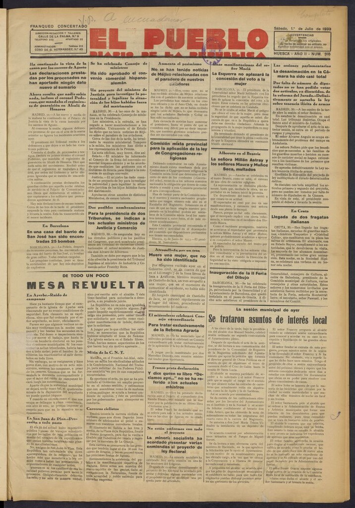 Miniatura de El Pueblo (Huesca. 1932) del 1 de julio de 1933