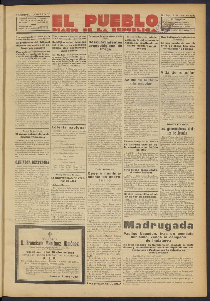 Miniatura de El Pueblo (Huesca. 1932) del 2 de julio de 1933