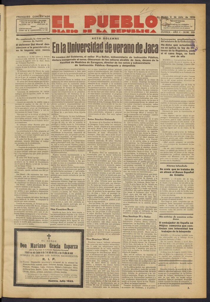 Miniatura de El Pueblo (Huesca. 1932) del 4 de julio de 1933