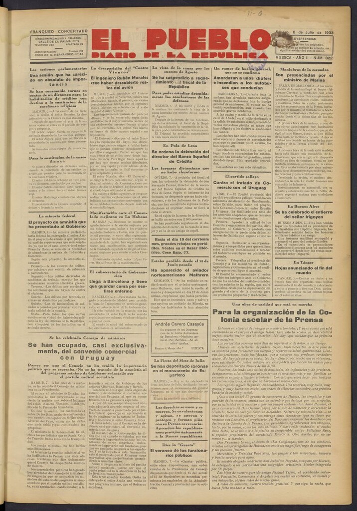 Miniatura de El Pueblo (Huesca. 1932) del 8 de julio de 1933