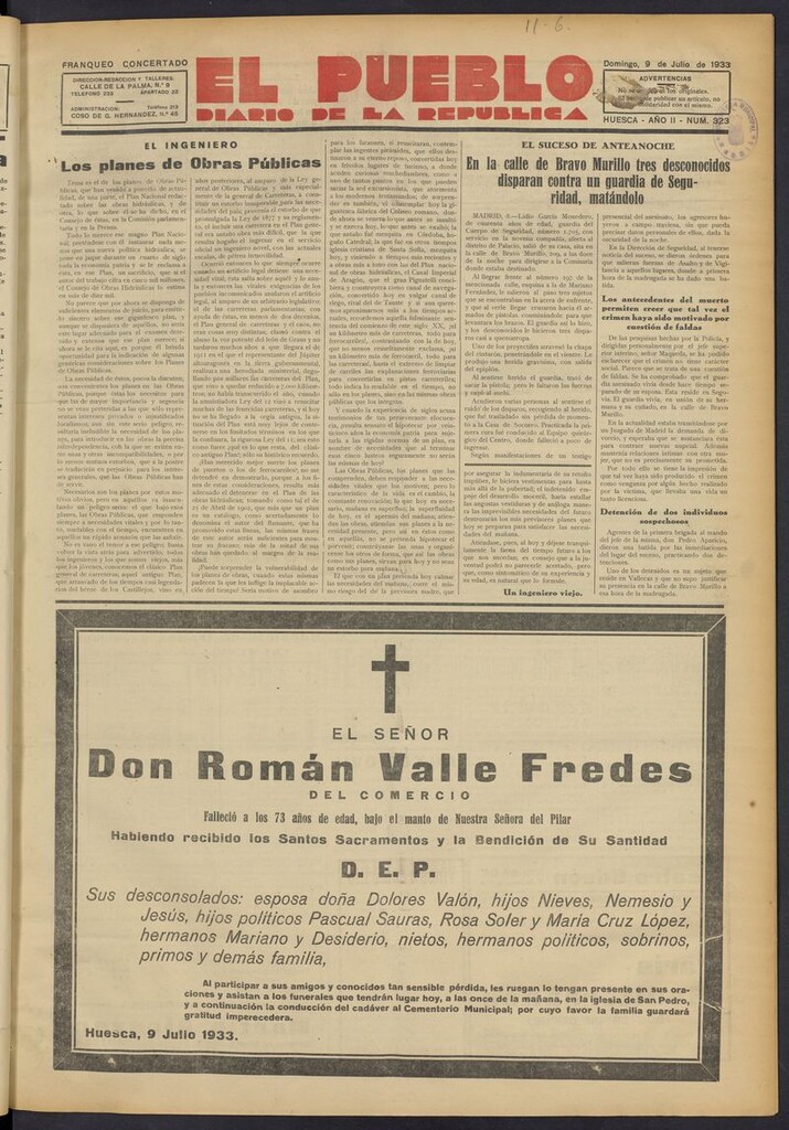 Miniatura de El Pueblo (Huesca. 1932) del 9 de julio de 1933