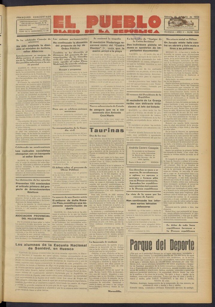 Miniatura de El Pueblo (Huesca. 1932) del 15 de julio de 1933