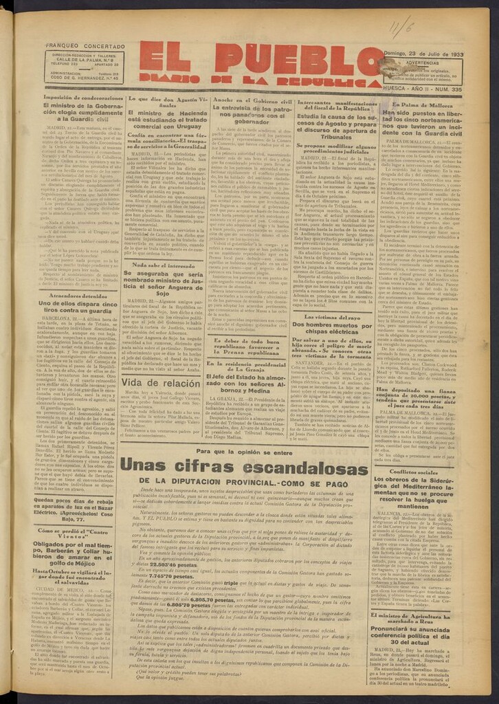 Miniatura de El Pueblo (Huesca. 1932) del 23 de julio de 1933