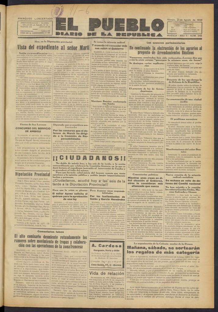 Miniatura de El Pueblo (Huesca. 1932) del 4 de agosto de 1933