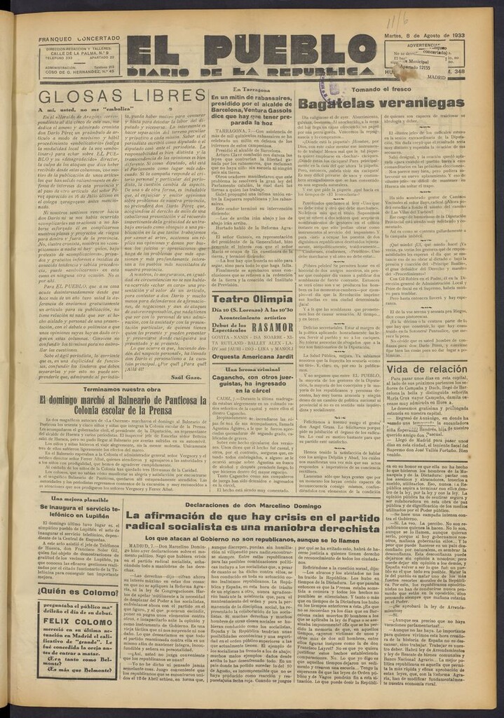 Miniatura de El Pueblo (Huesca. 1932) del 8 de agosto de 1933