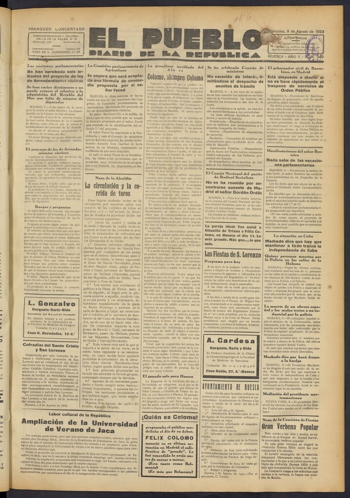 Miniatura de El Pueblo (Huesca. 1932) del 9 de agosto de 1933