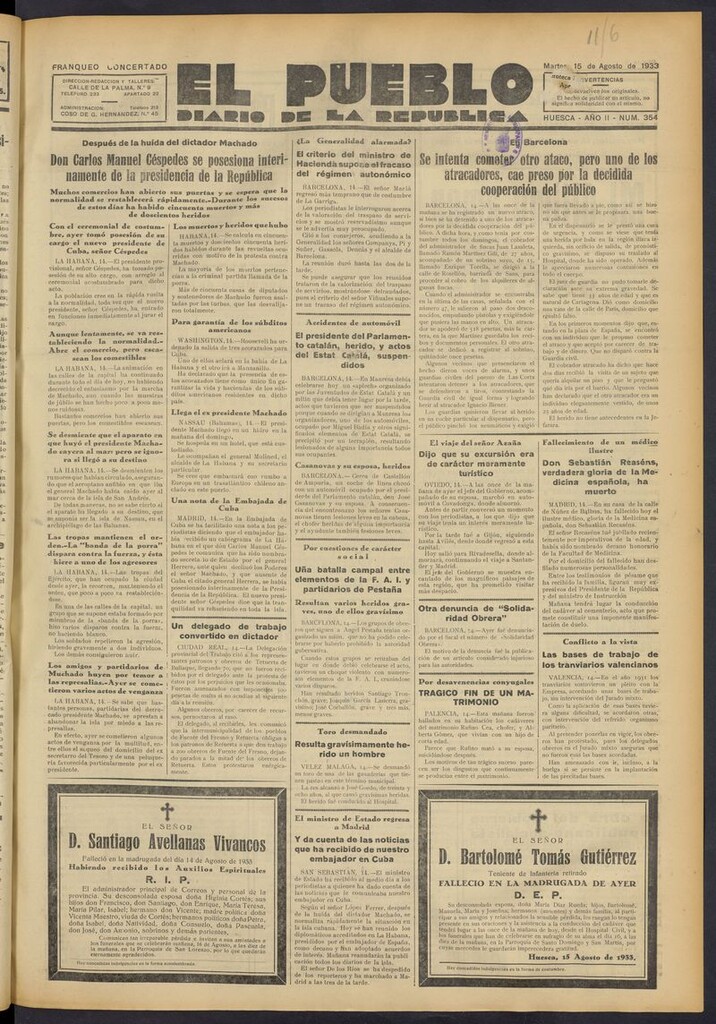 Miniatura de El Pueblo (Huesca. 1932) del 15 de agosto de 1933