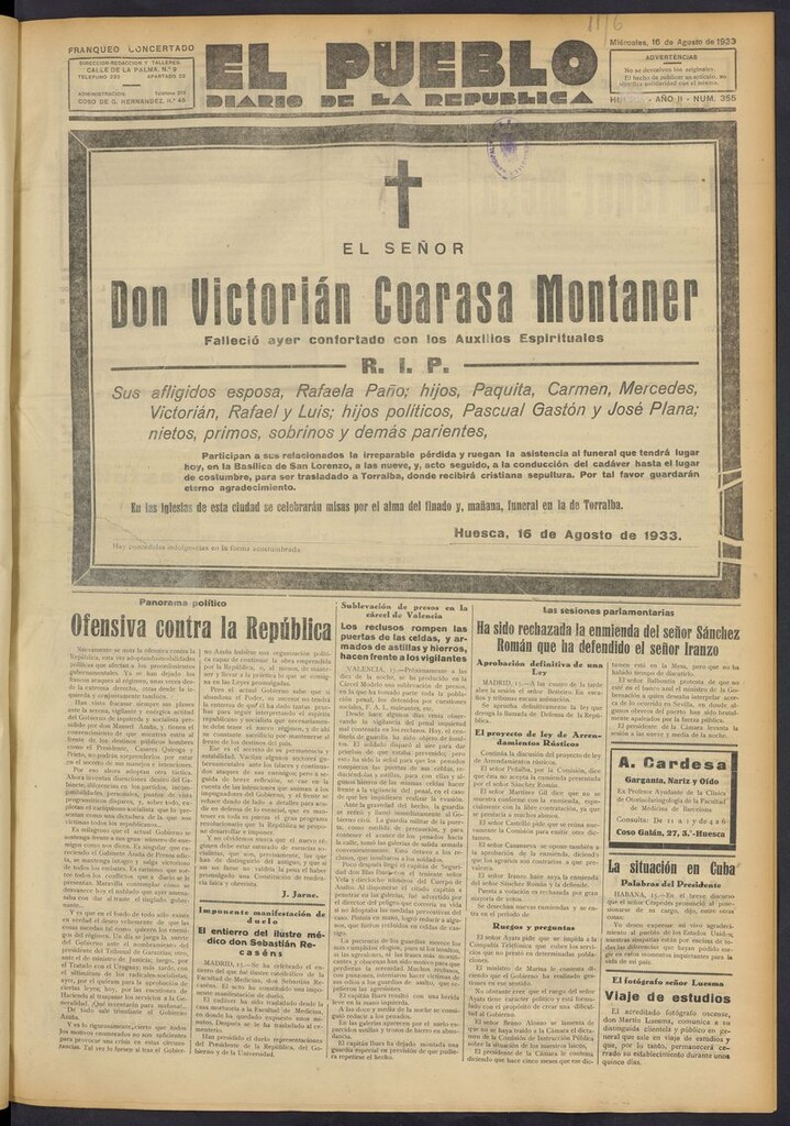 Miniatura de El Pueblo (Huesca. 1932) del 16 de agosto de 1933