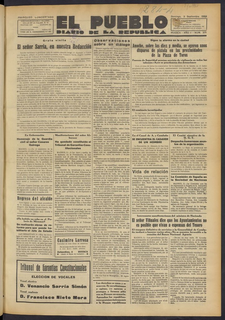 Miniatura de El Pueblo (Huesca. 1932) del 3 de septiembre de 1933