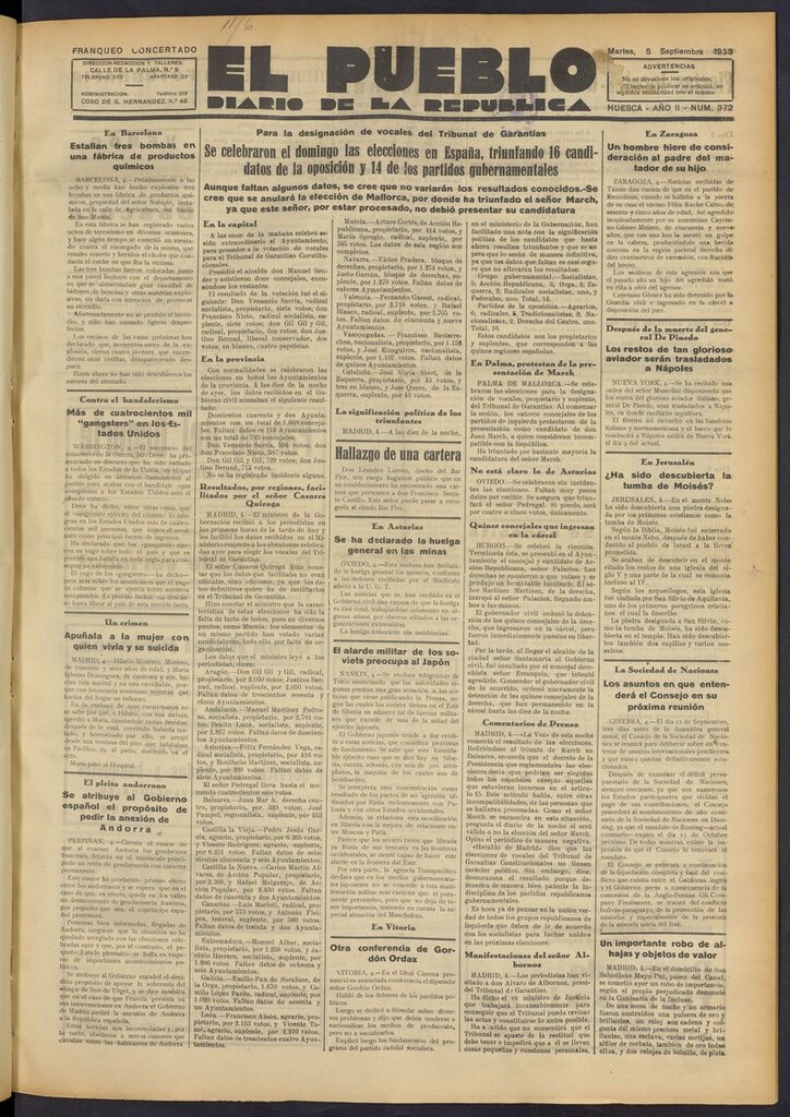 Miniatura de El Pueblo (Huesca. 1932) del 5 de septiembre de 1933