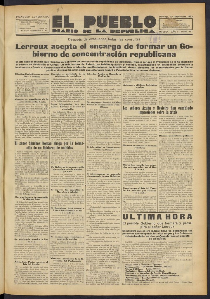 Miniatura de El Pueblo (Huesca. 1932) del 10 de septiembre de 1933