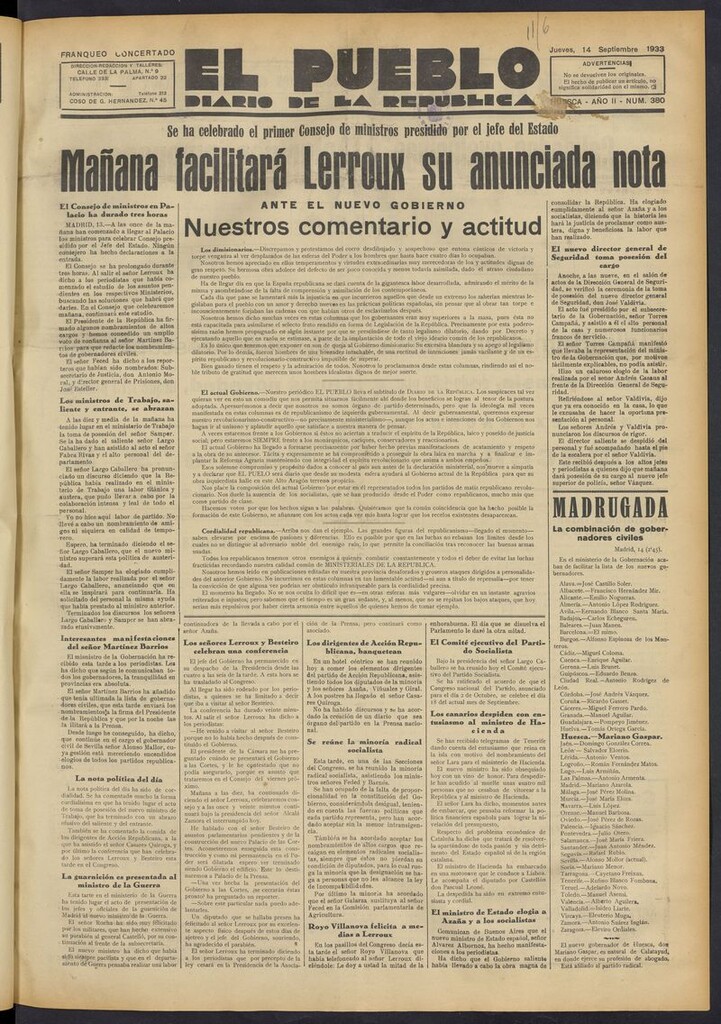 Miniatura de El Pueblo (Huesca. 1932) del 14 de septiembre de 1933