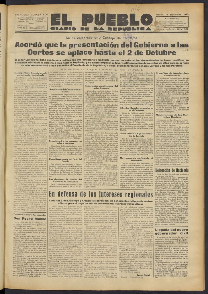 Miniatura de El Pueblo (Huesca. 1932) del 16 de septiembre de 1933