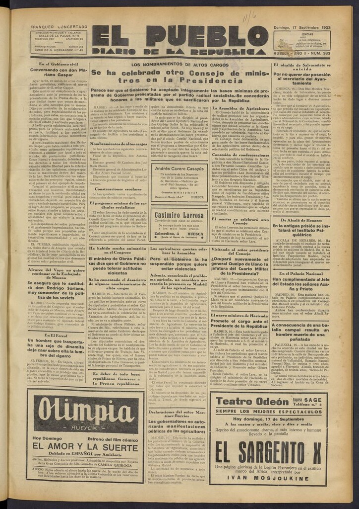 Miniatura de El Pueblo (Huesca. 1932) del 17 de septiembre de 1933