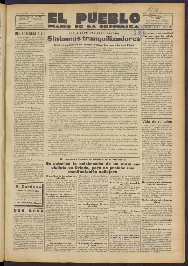 Miniatura de El Pueblo (Huesca. 1932) del 20 de septiembre de 1933
